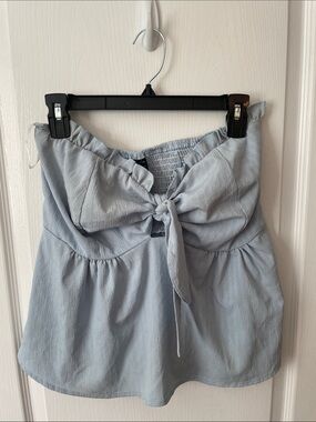 SHEIN Light Blue Tie-Front Tube Top